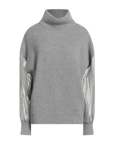 Brunello Cucinelli Woman Turtleneck Grey Size L Cashmere, Polyester, Silk In Gray