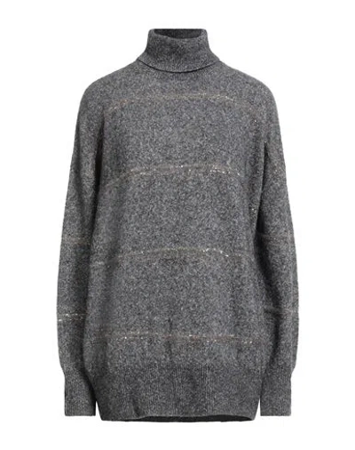 Brunello Cucinelli Woman Turtleneck Grey Size M Alpaca Wool, Cotton, Polyamide, Wool In Gray