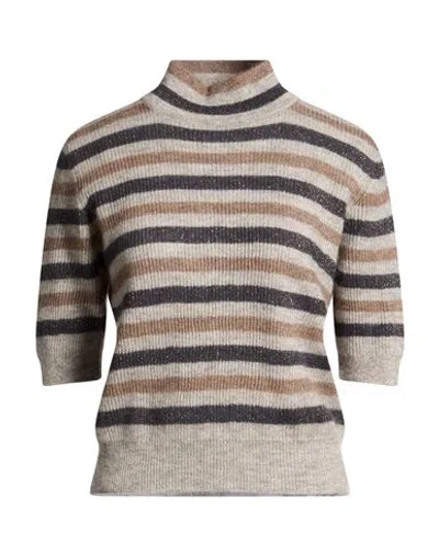 Brunello Cucinelli Woman Turtleneck Grey Size M Mohair Wool, Polyamide, Wool, Metallic Fiber In Multi