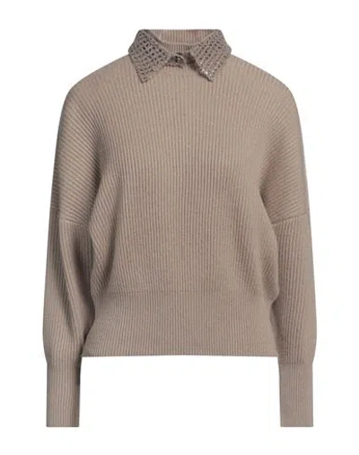 Brunello Cucinelli Woman Turtleneck Khaki Size Xs Cashmere, Polyester, Mohair Wool, Polyamide, Wool In Beige