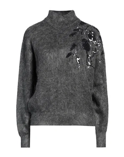 Brunello Cucinelli Woman Turtleneck Lead Size M Virgin Wool, Mohair Wool, Polyamide, Cashmere, Silk In Grey