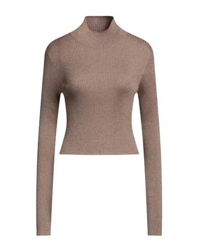 Brunello Cucinelli Woman Turtleneck Light Brown Size L Cashmere, Silk, Polyamide, Metallic Polyester In Beige