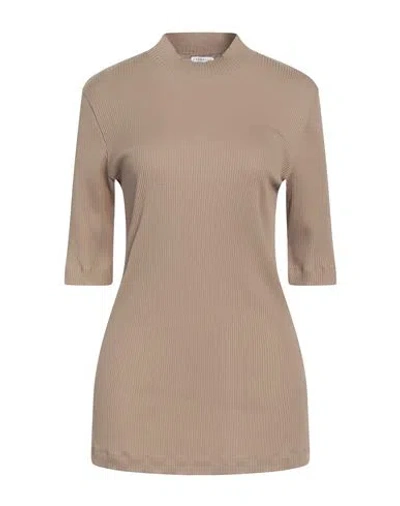 Brunello Cucinelli Woman Turtleneck Light Brown Size Xxl Cotton, Brass In Beige