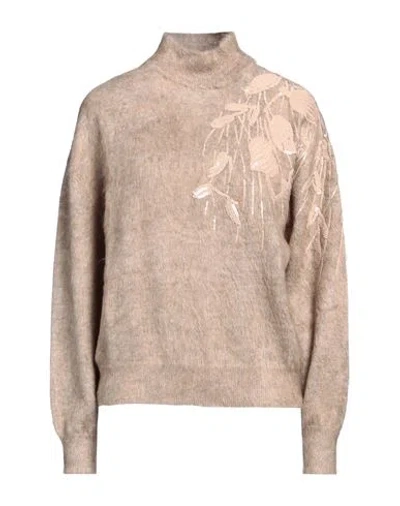 Brunello Cucinelli Woman Turtleneck Light Brown Size Xxl Virgin Wool, Mohair Wool, Polyamide, Cashme In Beige