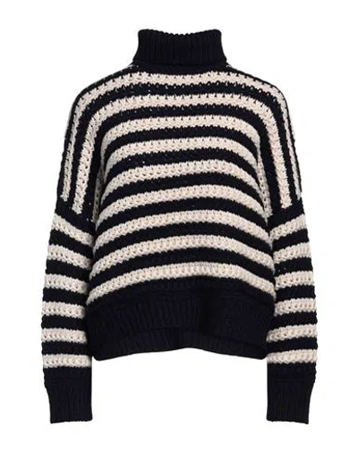 BRUNELLO CUCINELLI BRUNELLO CUCINELLI WOMAN TURTLENECK NAVY SIZE M VIRGIN WOOL, CASHMERE, SILK
