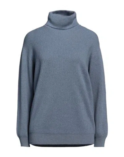 Brunello Cucinelli Woman Turtleneck Pastel Blue Size M Cashmere, Brass