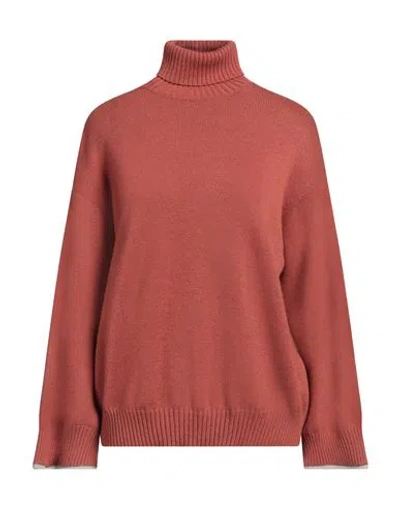 Brunello Cucinelli Woman Turtleneck Rust Size L Cashmere, Brass In Red