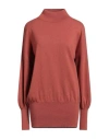Brunello Cucinelli Woman Turtleneck Rust Size Xxl Cashmere, Ecobrass In Red