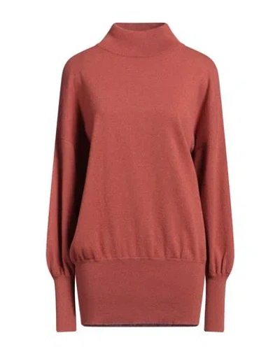 Brunello Cucinelli Woman Turtleneck Rust Size Xxl Cashmere, Ecobrass In Red