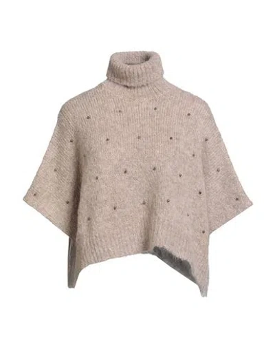 Brunello Cucinelli Woman Turtleneck Sand Size M Alpaca Wool, Polyamide, Wool, Hematite