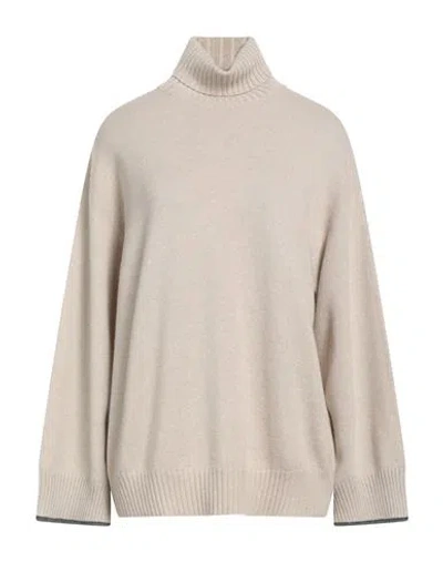 Brunello Cucinelli Woman Turtleneck Sand Size M Cashmere, Brass In White