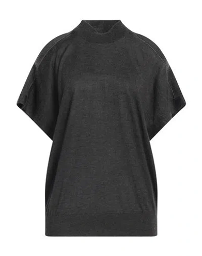 Brunello Cucinelli Woman Turtleneck Charcoal Size M Cashmere, Silk, Brass In Grey