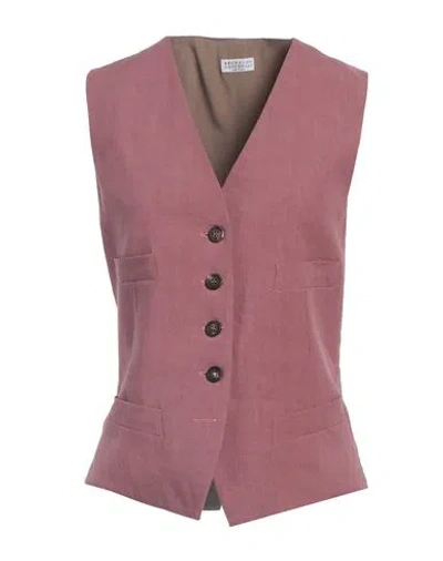Brunello Cucinelli Woman Tailored Vest Pastel Pink Size 6 Linen, Viscose, Elastane, Brass, Acetate