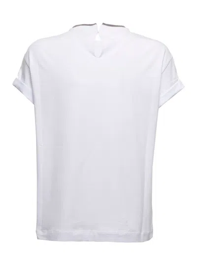 BRUNELLO CUCINELLI BRUNELLO CUCINELLI WOMAN'S WHITE COTTON T-SHIRT WITH MONILE CREW NECK