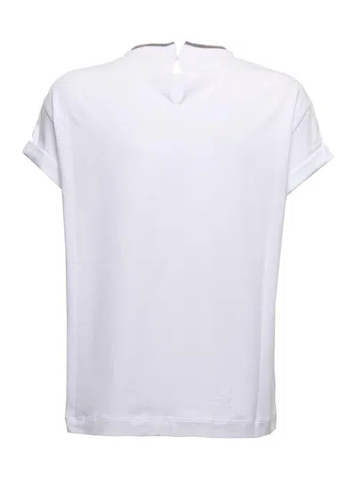 BRUNELLO CUCINELLI BRUNELLO CUCINELLI WOMAN'S WHITE COTTON T-SHIRT WITH MONILE CREW NECK