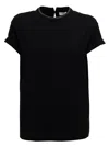 BRUNELLO CUCINELLI BRUNELLO CUCINELLI WOMANS BLACK COTTON T-SHIRT WITH MONILE CREW NECK