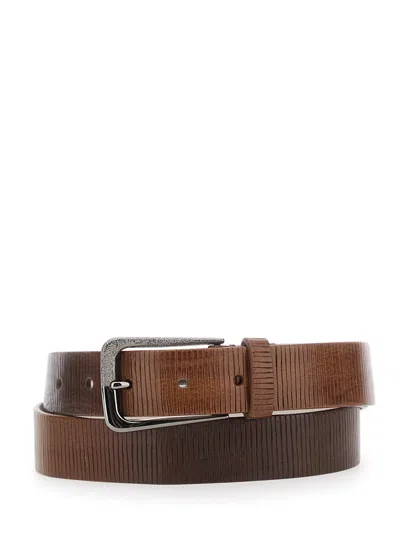 Brunello Cucinelli Leather Belt With Metal Pin Buckle In Brown