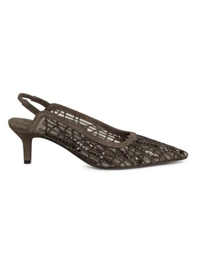 Brunello Cucinelli Women's 50mm Mesh Slingback Pumps In Brown