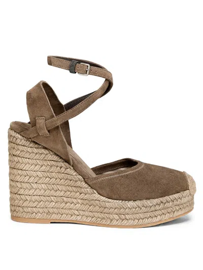 Brunello Cucinelli Women's 80mm Suede Ankle Wrap Espadrilles In Multi