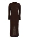 Brunello Cucinelli Brown Crewneck Dress With All-over Sequin Embellishments In Wool Blend Woman In Brown