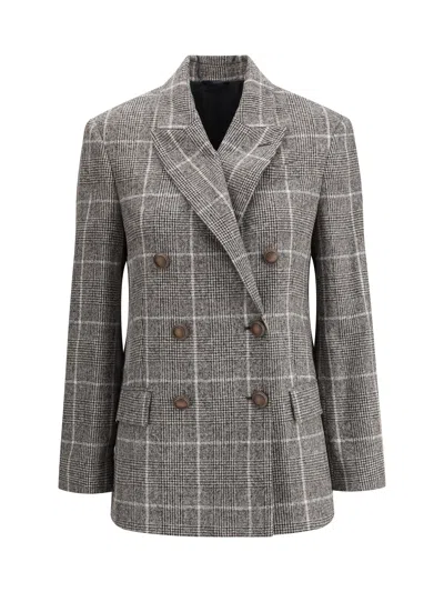 Brunello Cucinelli Women Alpaca And Wool Prince De Galles Blazer In Gray
