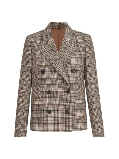 Brunello Cucinelli Alpaca And Wool Prince Of Wales Blazer With Monili In Brown