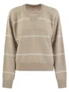 Brunello Cucinelli Alpaca, Cotton And Wool Sweater With Sequins In Cream