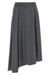 Brunello Cucinelli Wool Skirt With Asymmetrical Hem And Pleated Design In Gray