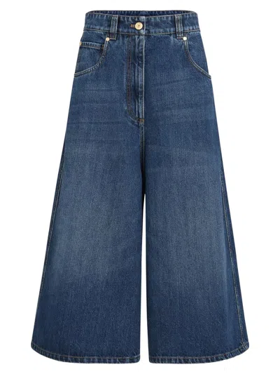Brunello Cucinelli Cropped Denim Trousers With Monili In Blue