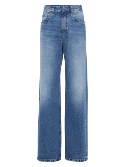 Brunello Cucinelli Women's Authentic Denim Loose Jeans With Shiny Tab In Medium Denim