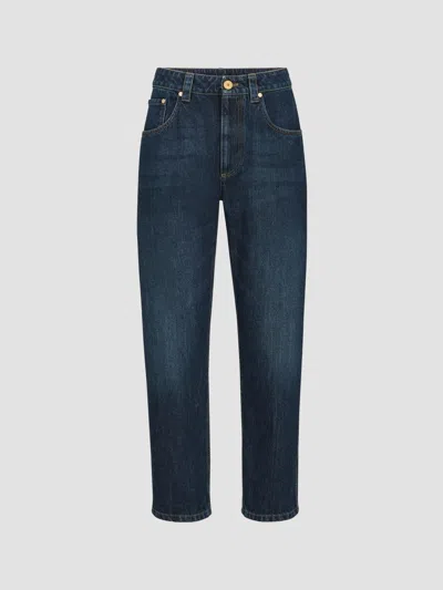 Brunello Cucinelli Women's Authentic Denim Straight Trousers With Shiny Bartack In Blue