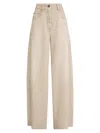 Brunello Cucinelli Women Beige Authentic Denim Wide Jeans With Monili In Neutral
