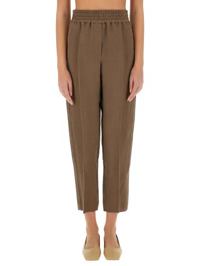 Brunello Cucinelli Women Baggy Pull-up Pants In Twill In Brown