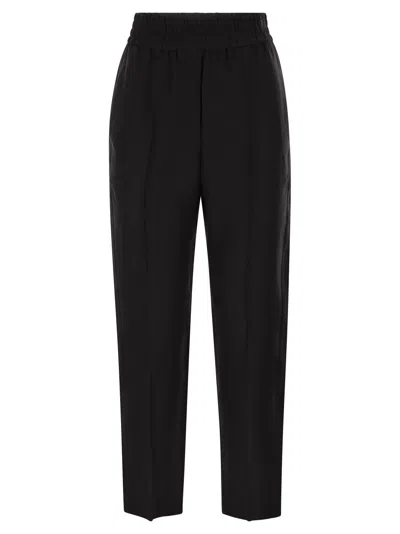 Brunello Cucinelli Women Baggy Pull-up Trousers In Viscose And Linen Fluid Twill In Black