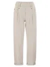 Brunello Cucinelli Women Baggy Trousers In Stretch Cotton Cover-up With Shiny Bartack In White