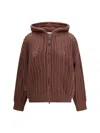 Brunello Cucinelli Women Balloon Net Embroidery Cardigan In Cashmere With A Hood In Brown