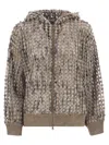 Brunello Cucinelli Perforated Wool Blend Cardigan With Sequins In Neutral