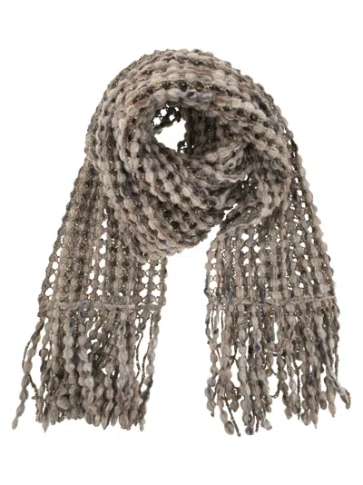 BRUNELLO CUCINELLI BRUNELLO CUCINELLI WOMEN BALLOON NET EMBROIDERY KNIT SCARF OF VIRGIN WOOL, CASHMERE AND MOHAIR