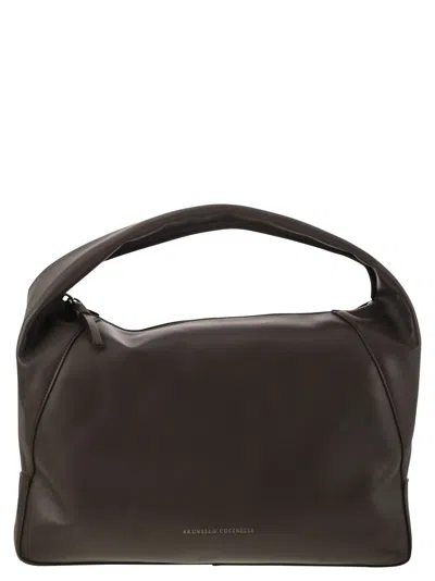 Brunello Cucinelli Logo-printed Zipped Tote Bag In Brown