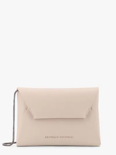 Brunello Cucinelli Women Bc Duo Leather Clutch With Precious Chain In White