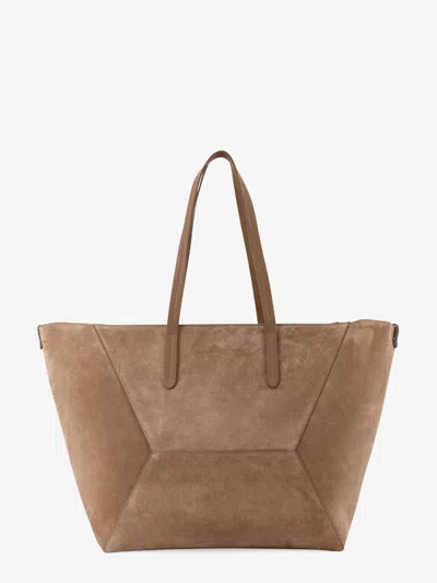 Brunello Cucinelli Women Bc Duo Suede Shoulder Bag With Engraved Logo In Brown