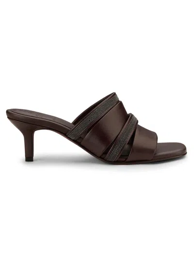 Brunello Cucinelli Women's Beaded Leather Mules In Brown