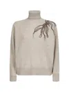 Brunello Cucinelli Women Beige Cashmere Embroidered Roll Neck Sweater In Neutral
