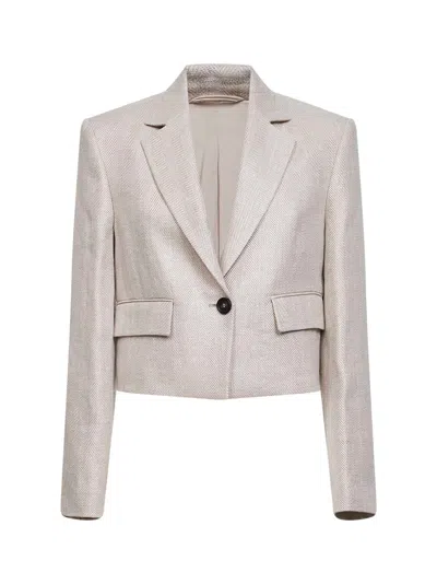Brunello Cucinelli Women Beige Chevron Cropped Jacket With Monili In Multi