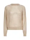 Brunello Cucinelli Women Beige Dazzling Mesh Crewneck Sweater In Neutral