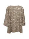 Brunello Cucinelli Hazelnut Lurex Crochet Boatneck Sweater