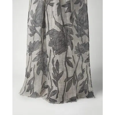 Brunello Cucinelli Women's Beige Linen Floral Scarf In Gray