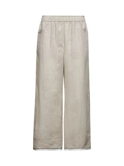 Brunello Cucinelli Women Beige Linen Monili Culotte Trousers
