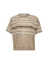Brunello Cucinelli Women Beige Lurex Linen Blend Striped Sweater In Brown