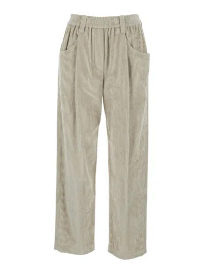 BRUNELLO CUCINELLI BRUNELLO CUCINELLI WOMEN BEIGE PANTS WITH BELT LOOPS IN RIBBED VELVET WOMAN